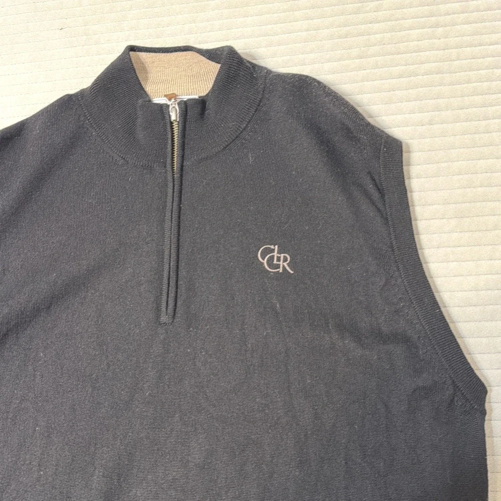 Peter Millar Merino Wool 1/4 Zip Vest Black Mock Neck Mens Size XL Sweater Vest